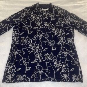 Chico's Women Floral Print 3/4 Sleeve Tee Touch Of Cool Lifted Back Collar‎ Sz L